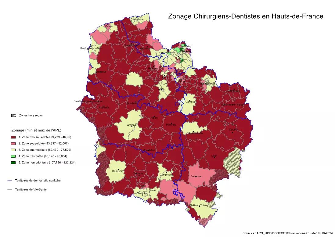 zonage chirurgiens dentistes en Hauts-de-France (octobre 2024)