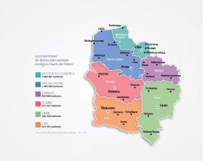 Carte des 6 territoires de démocratie sanitaire en région Hauts-de-France