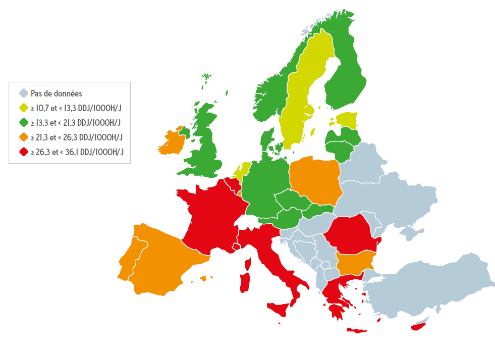 carte de l'exposition des français aux antibiotiques en 2013