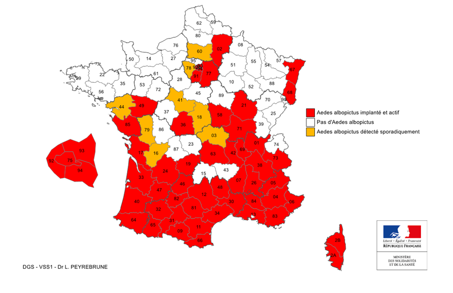Niveau de classement « albopictus » des départements de France métropolitaine – novembre 2018