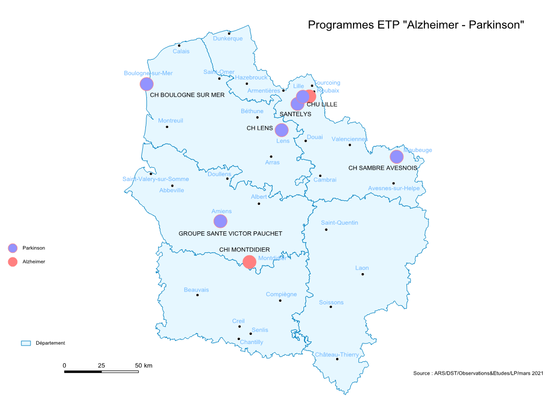 Carte programmes d’ETP Parkinson, Alzheimer 2021