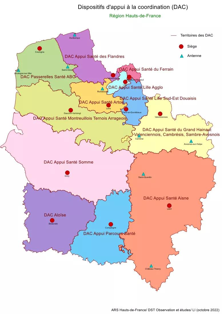Carte des Dispositifs d'appui à la coordination (DAC)