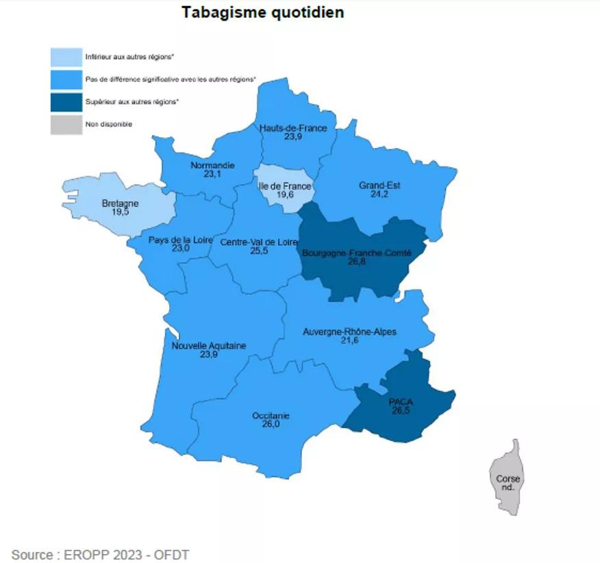 Carte du tabagisme quotidien par région (France)